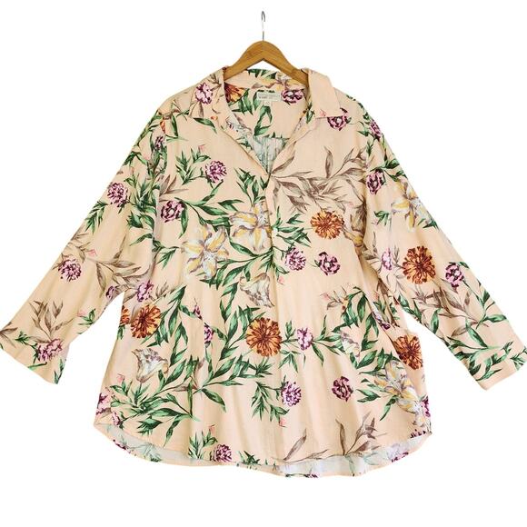 Cynthia Rowley Womens Floral Linen Blend Popover Top Plus Size 2X Paradise Boho - Picture 1 of 10